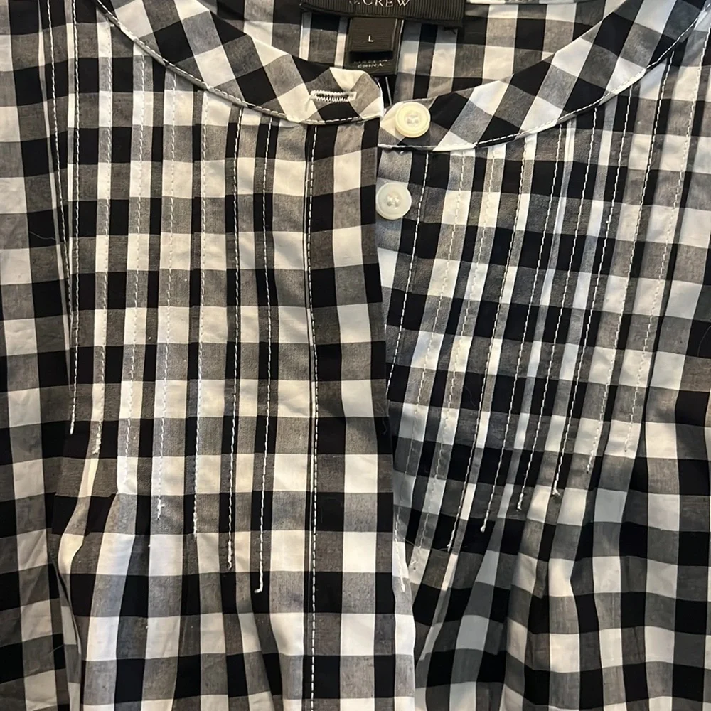 NWT J. Crew Women's Tie Sleeve Pintuck Long Sleeve Gingham Top | L